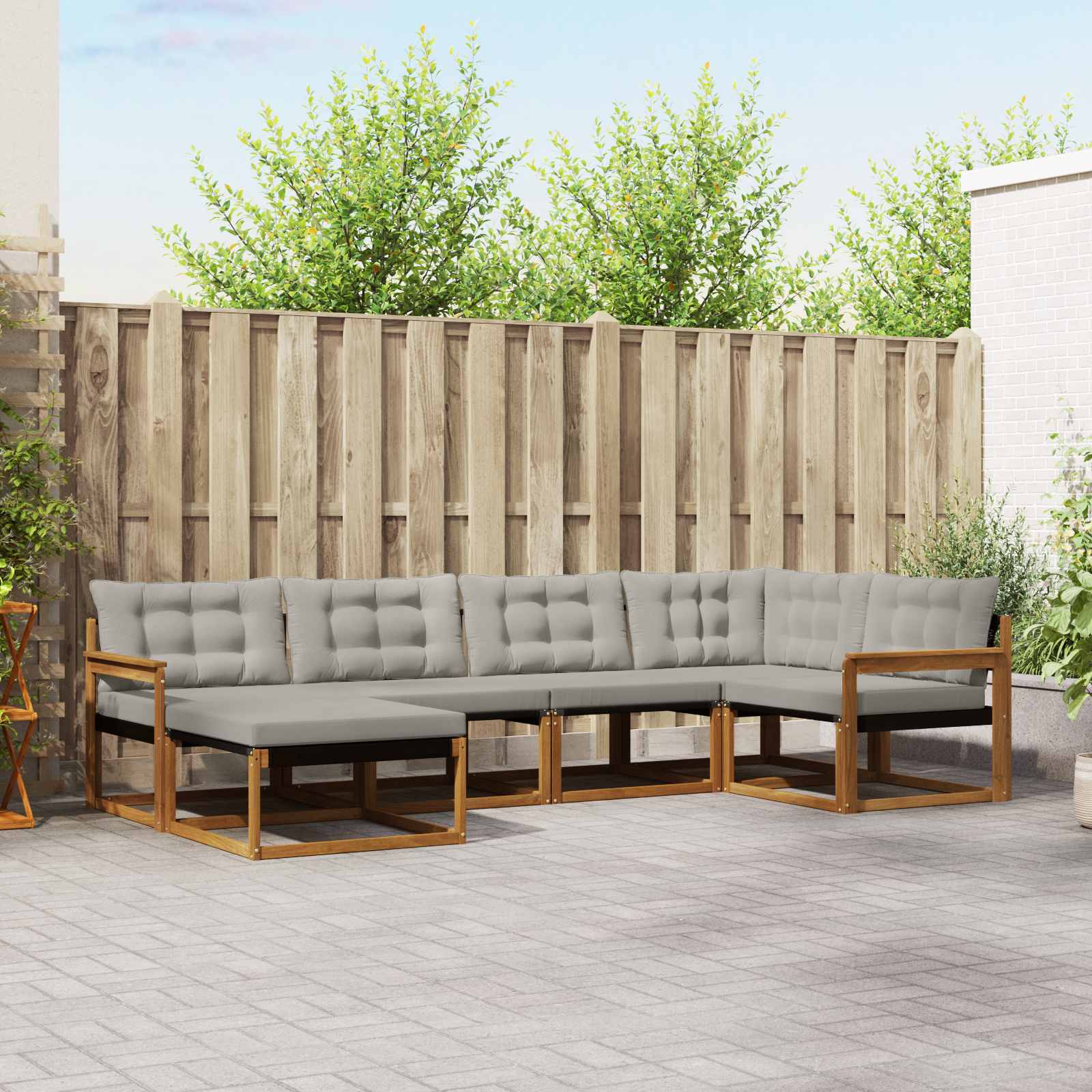 Conjunto de Sofás de Exterior 6 pçs Branco e Cinzento Claro