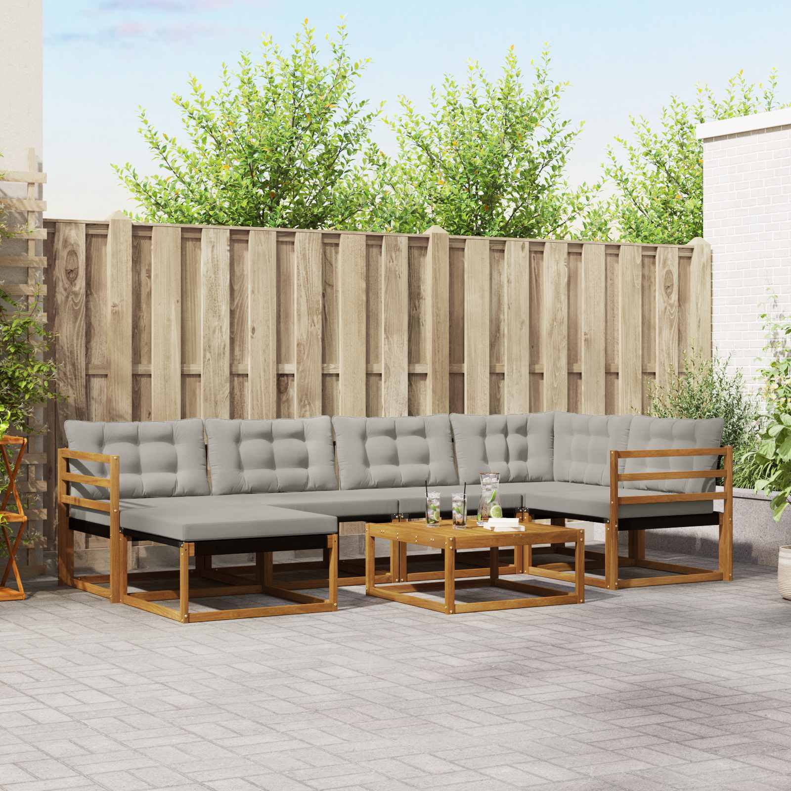 Conjunto de sofás de exterior 7 pcs Blanco y Crema