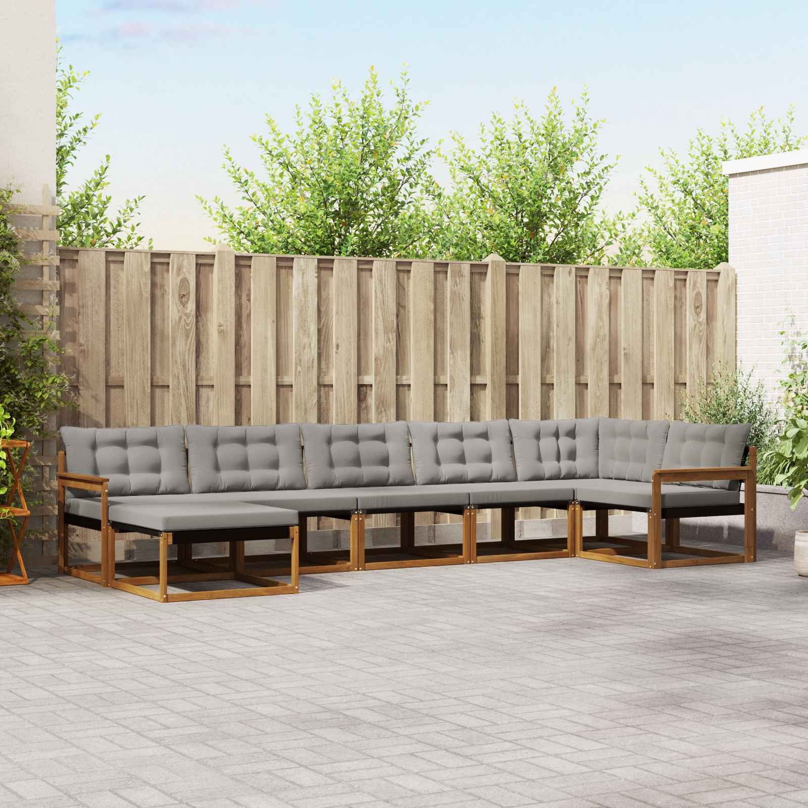 Conjunto de Sofás de Exterior 7 pçs Branco e Cinza Claro