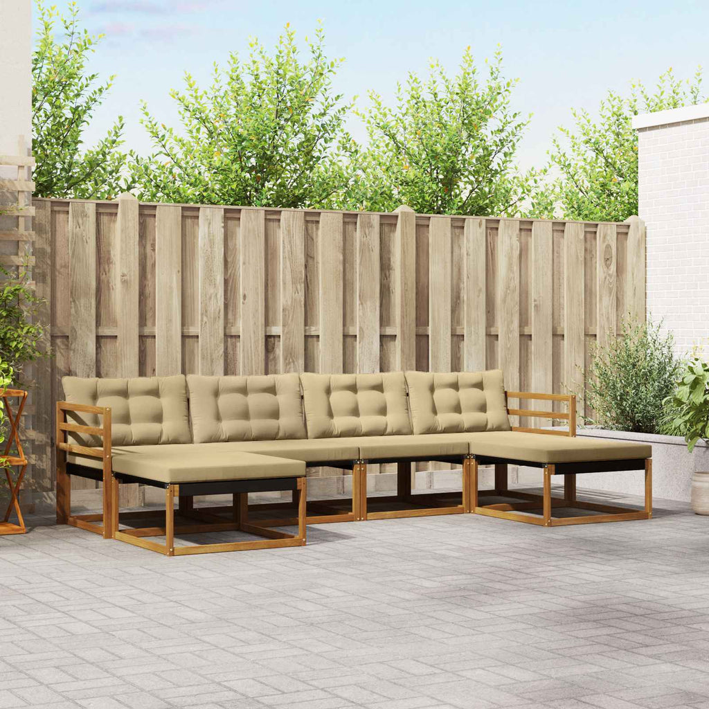 Conjunto de sofás de exterior con cojín 6 pcs Natural y Beige