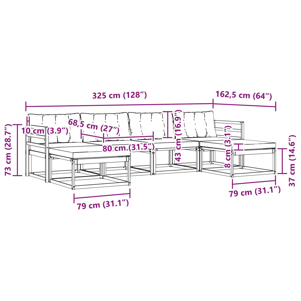 Conjunto de sofás de exterior con cojín 6 pcs Natural y Beige