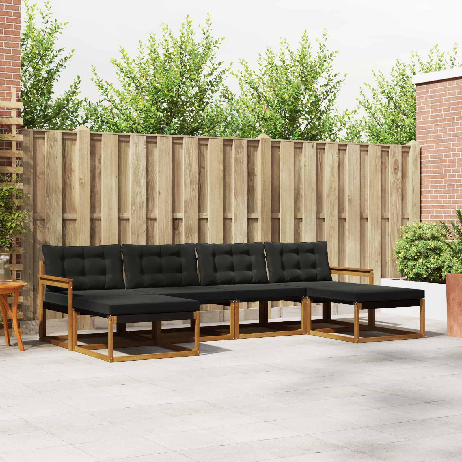 Conjunto de sofás de exterior con cojín 6 pcs Natural y negro