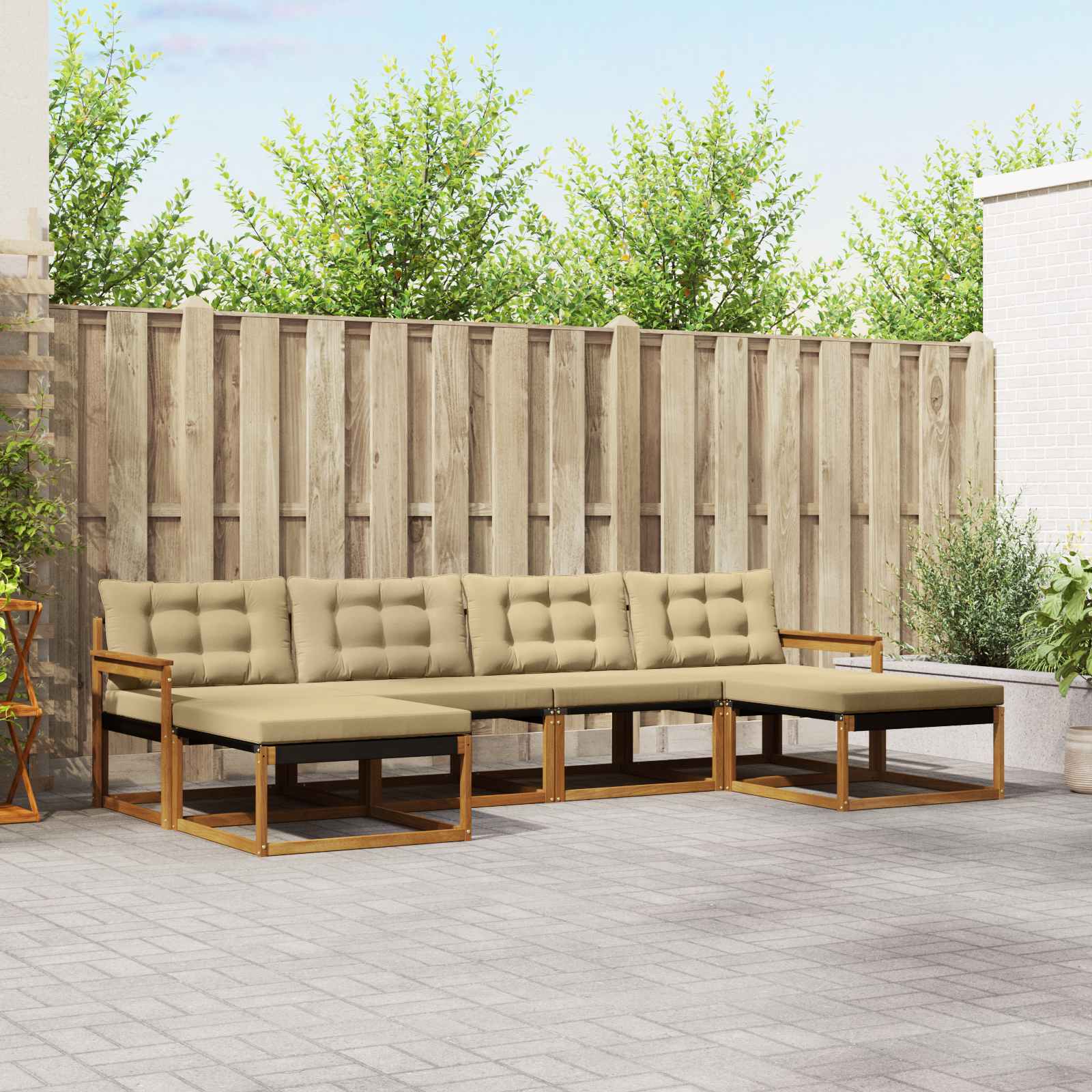 Conjunto de sofás de exterior con cojín 6 pcs Natural y Beige