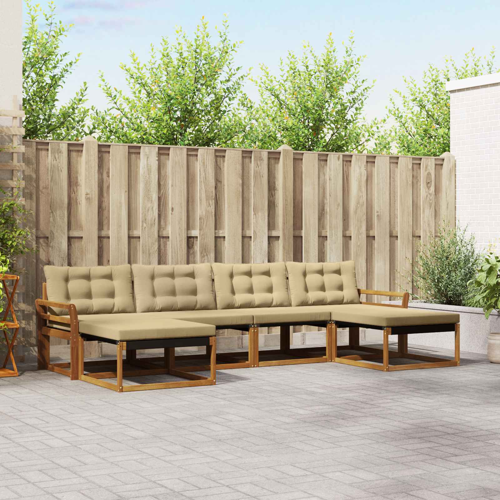 Conjunto de sofás de exterior con cojín 6 pcs Natural y Beige