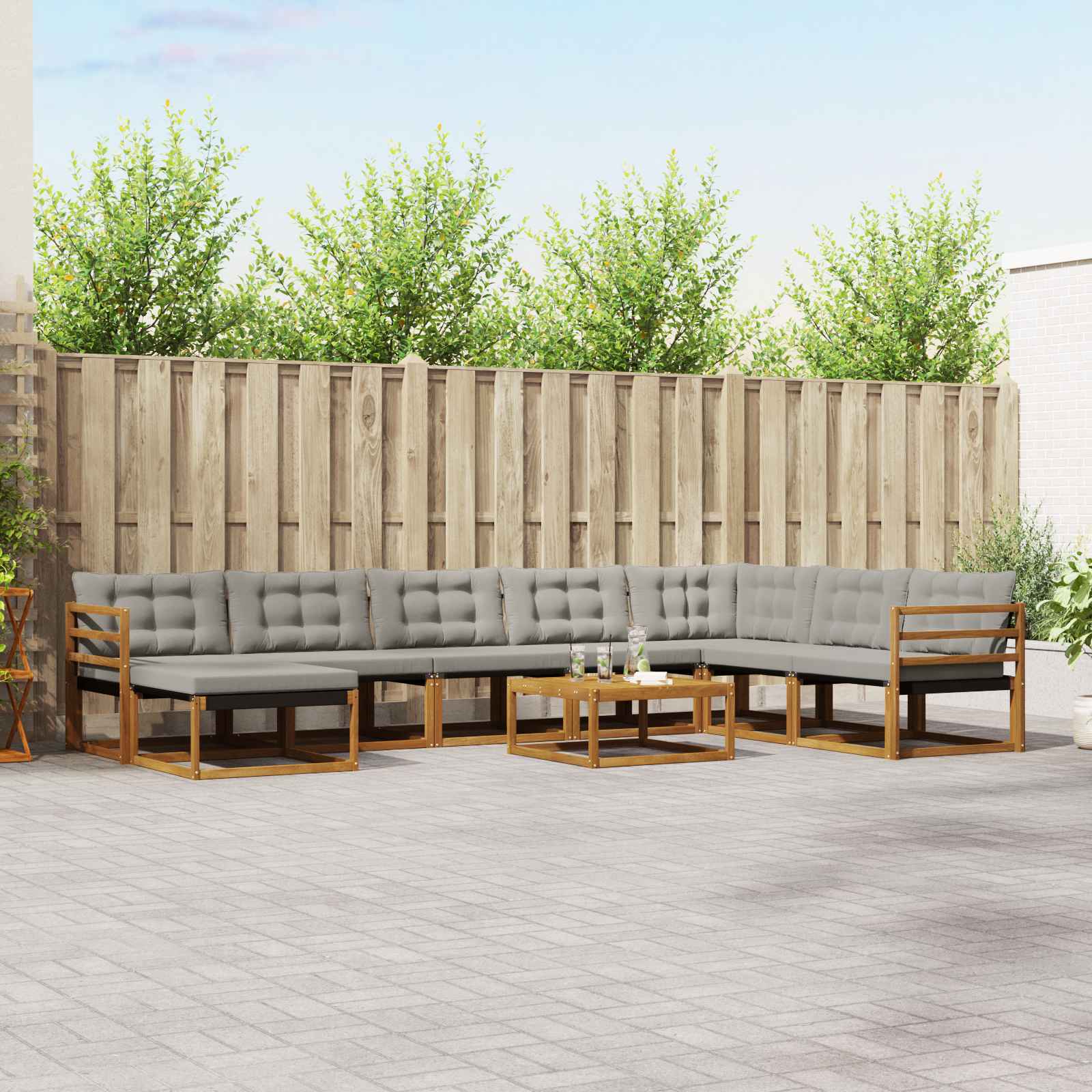 Conjunto de sofás de exterior 9 pcs Blanco y Crema