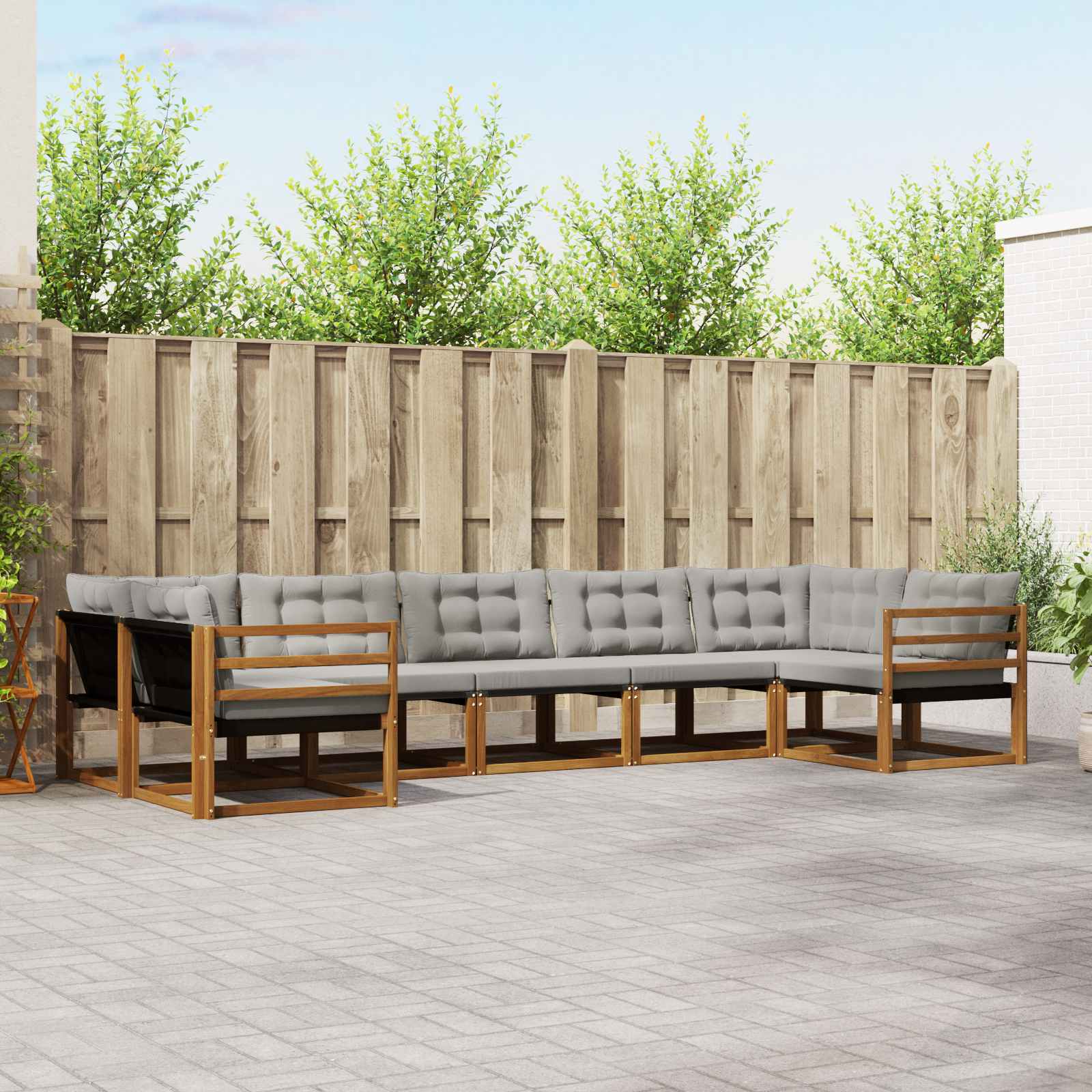 Conjunto de sofás de exterior 7 pcs Gris Natural y Claro
