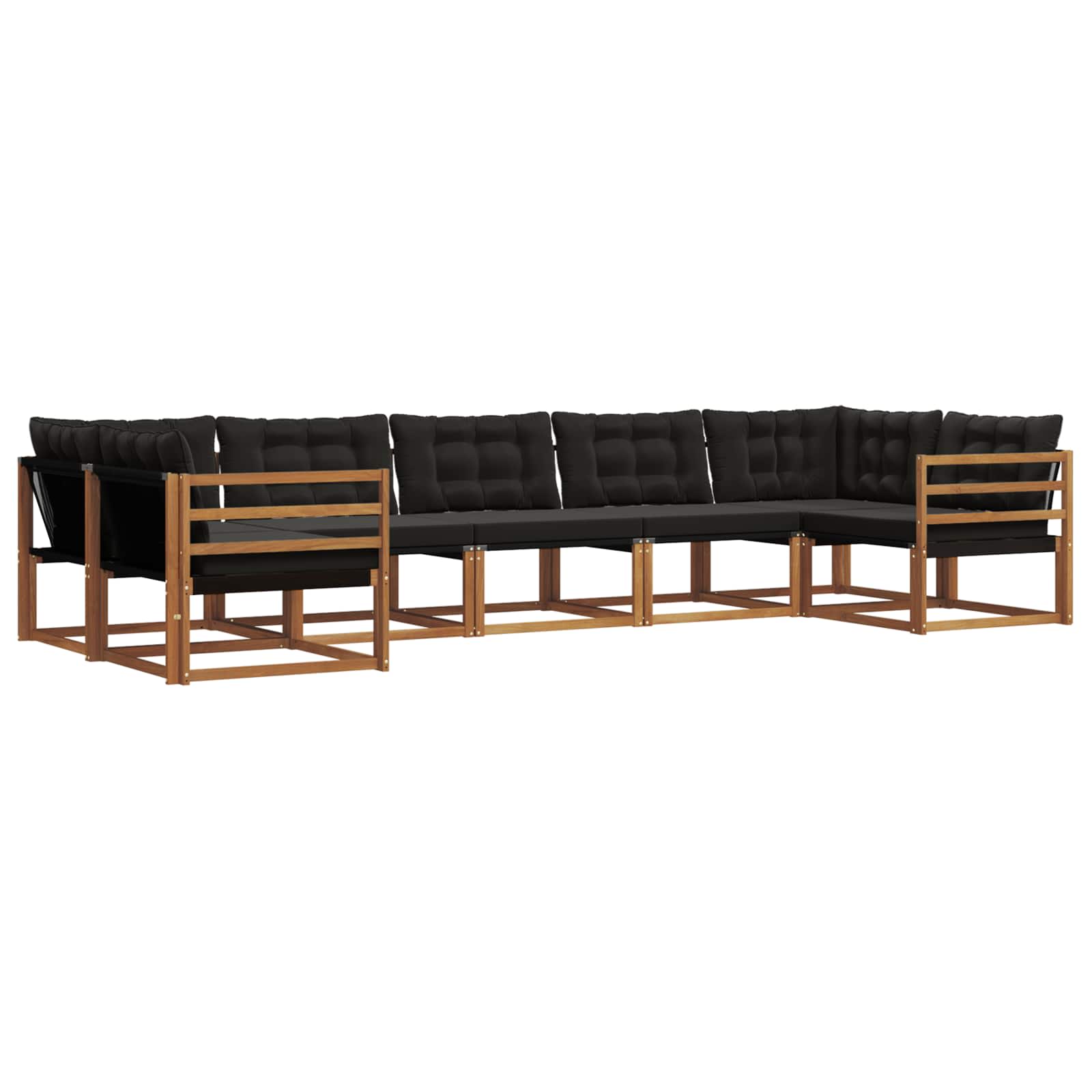 Conjunto de sofás de exterior con cojín 7 pcs Natural y negro