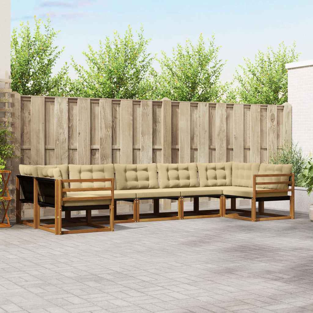 Conjunto de sofás de exterior con cojín 7 pcs Natural y Beige