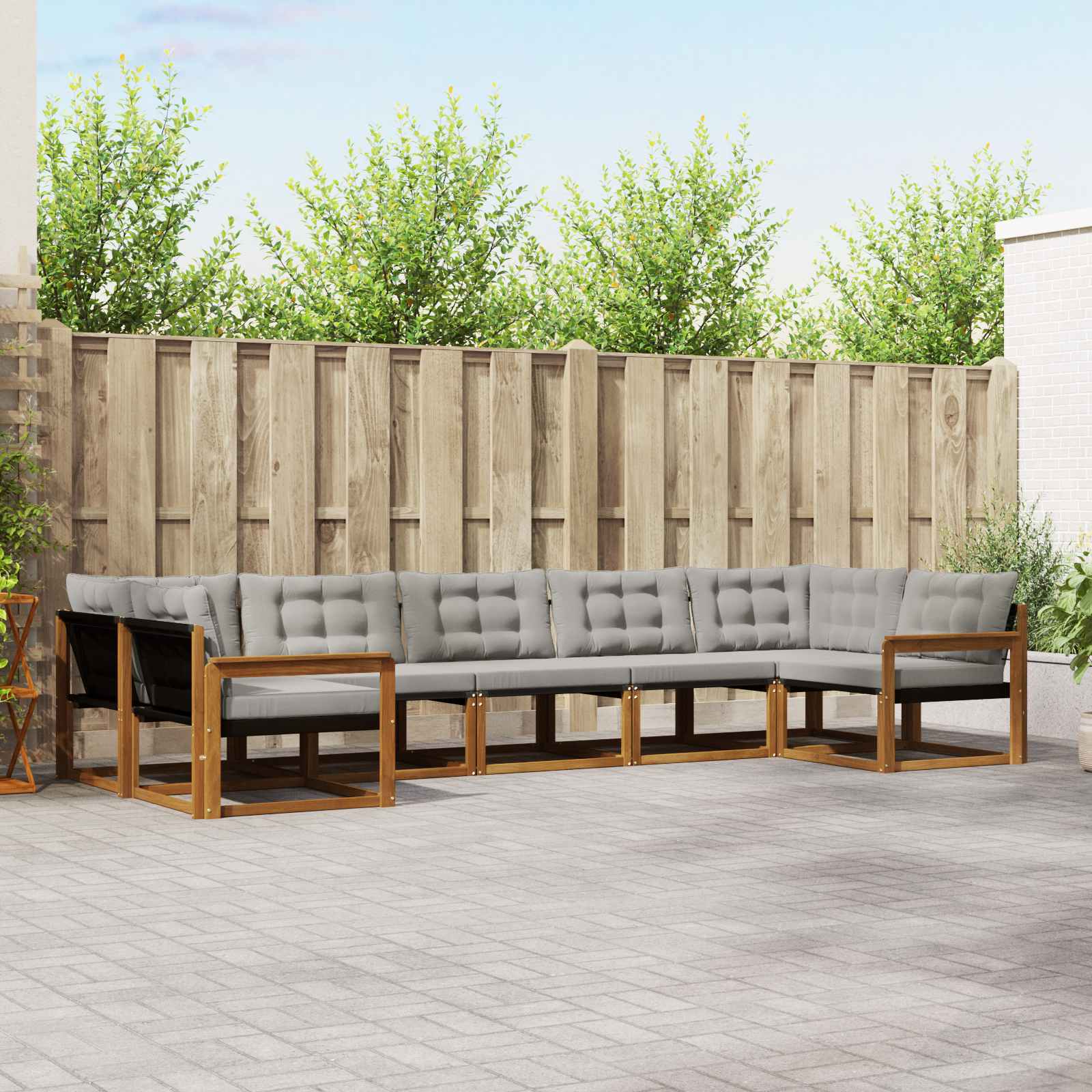Conjunto de sofás de exterior 7 pcs Gris Natural y Claro