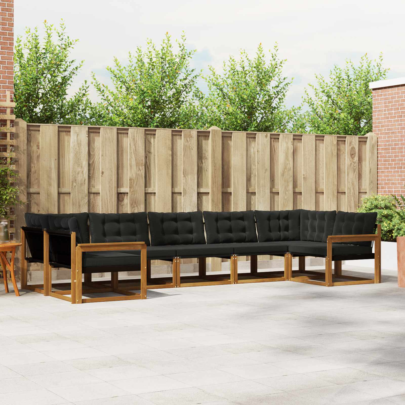 Conjunto de sofás de exterior con cojín 7 pcs Natural y negro