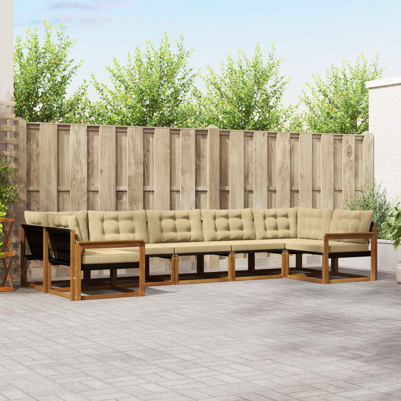Conjunto de sofás de exterior con cojín 7 pcs Natural y Beige
