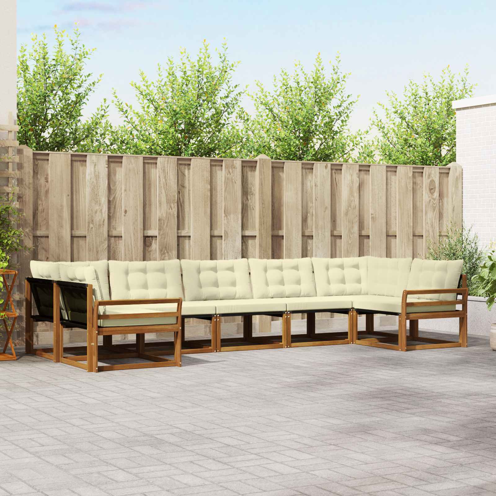 Conjunto de sofás de exterior con cojín 7 pcs Natural y Crema