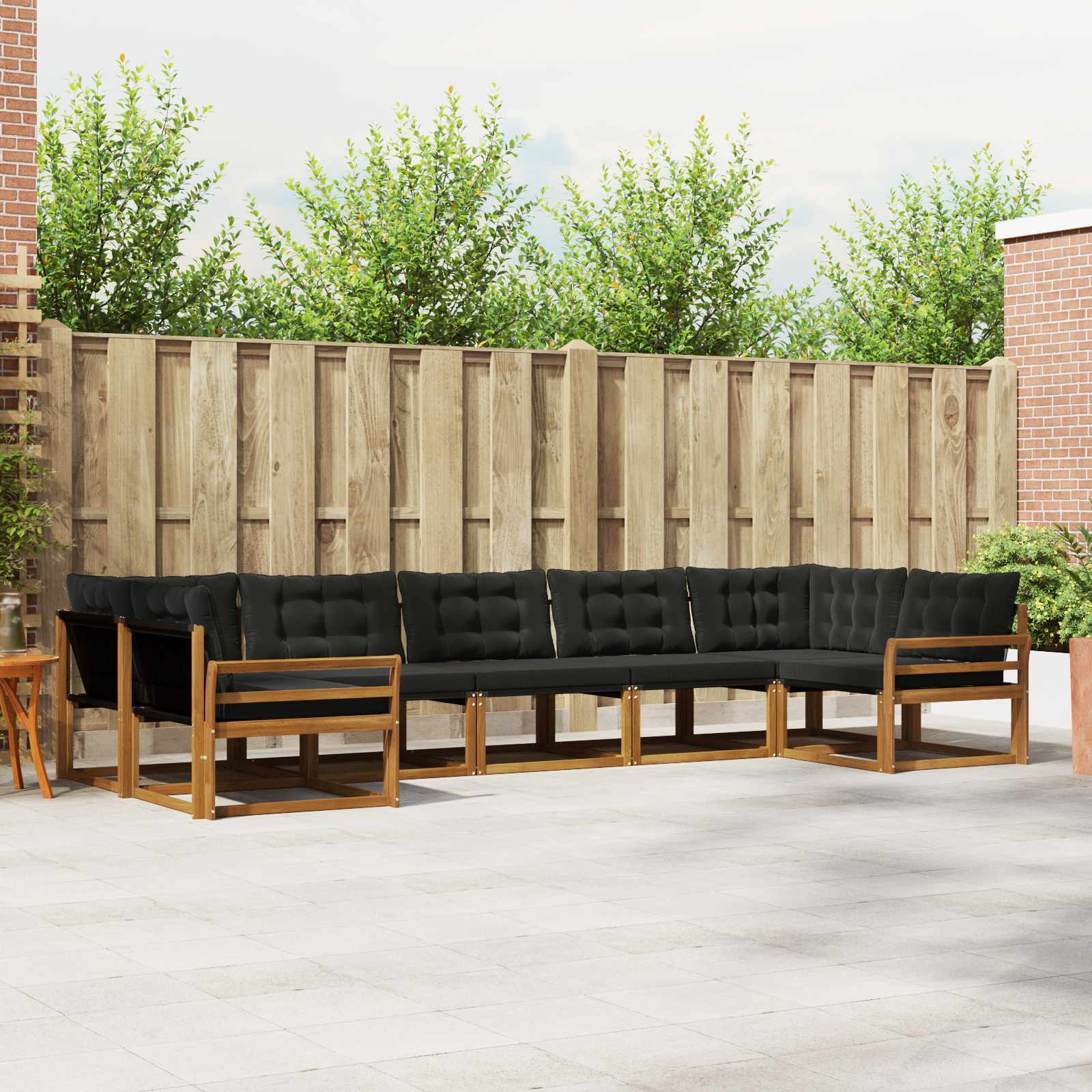 Conjunto de sofás de exterior con cojín 7 pcs Natural y negro