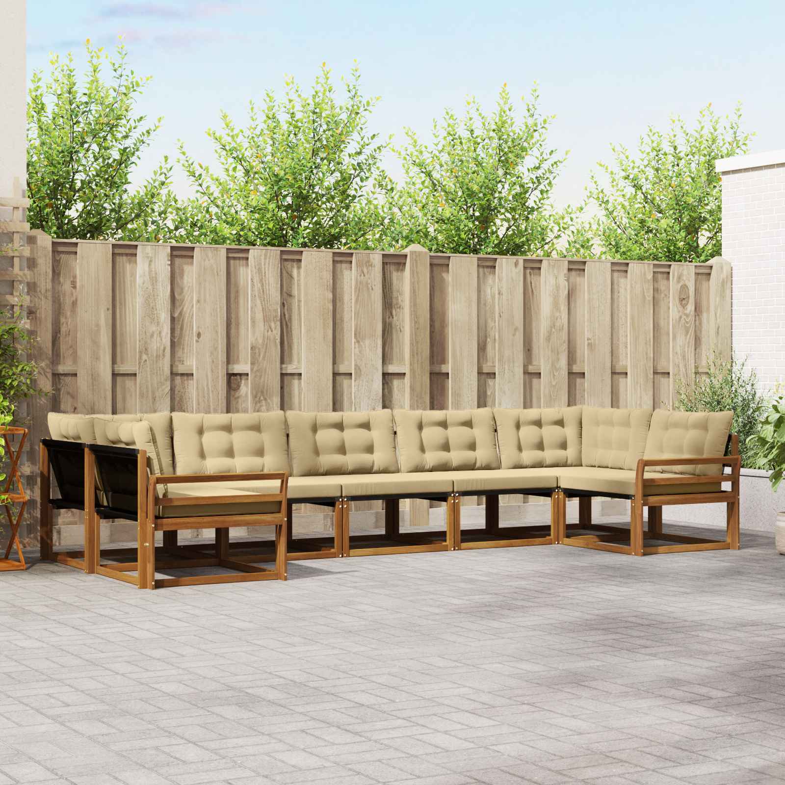 Conjunto de sofás de exterior con cojín 7 pcs Natural y Beige