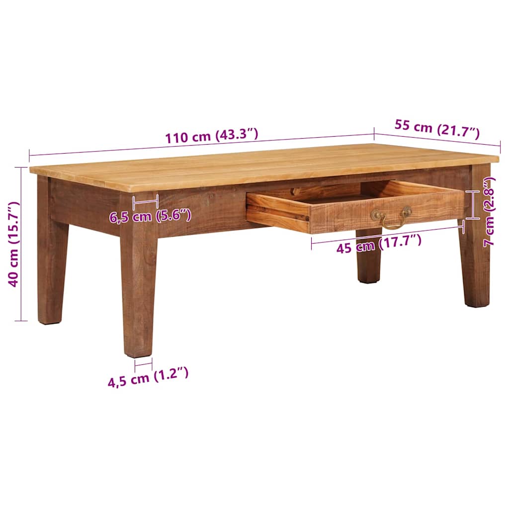 Mesa de Café Marrón 110 x 55 x 40 cm Madera de mango maciza