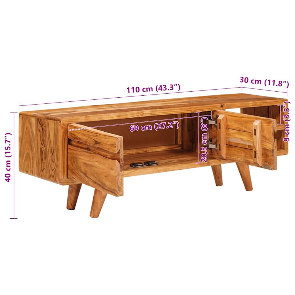 Gabinete de TV Marrón 110 x 30 x 40 cm Madera de Acacia Sólida