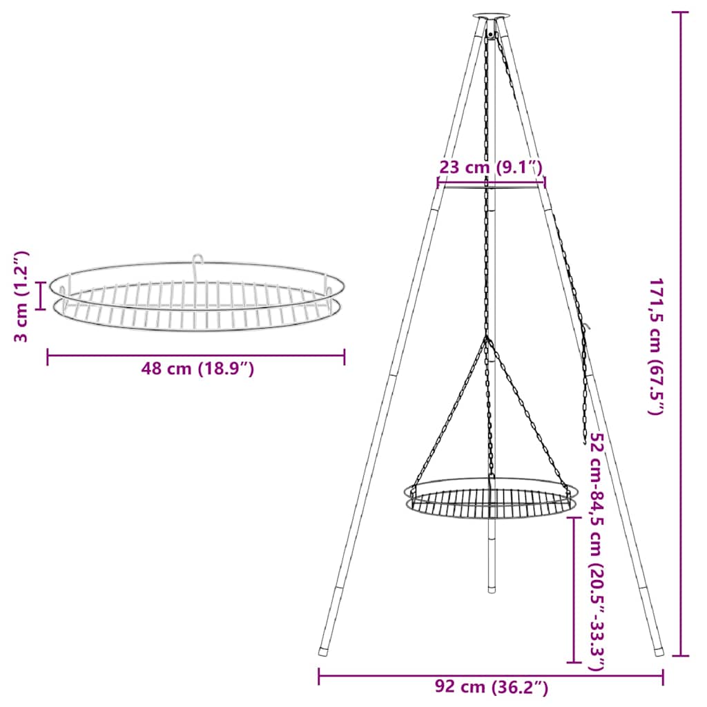 Trípode para Fogata 2 pcs Negro Acero