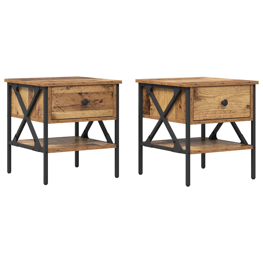 Armario de Noche con cajón 2 pcs Madera vieja 40 x 42 x 45 cm
