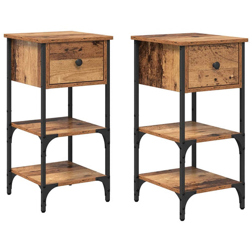 Nightstand with drawer 2 pcs Brown 33.5 x 36 x 70 cm