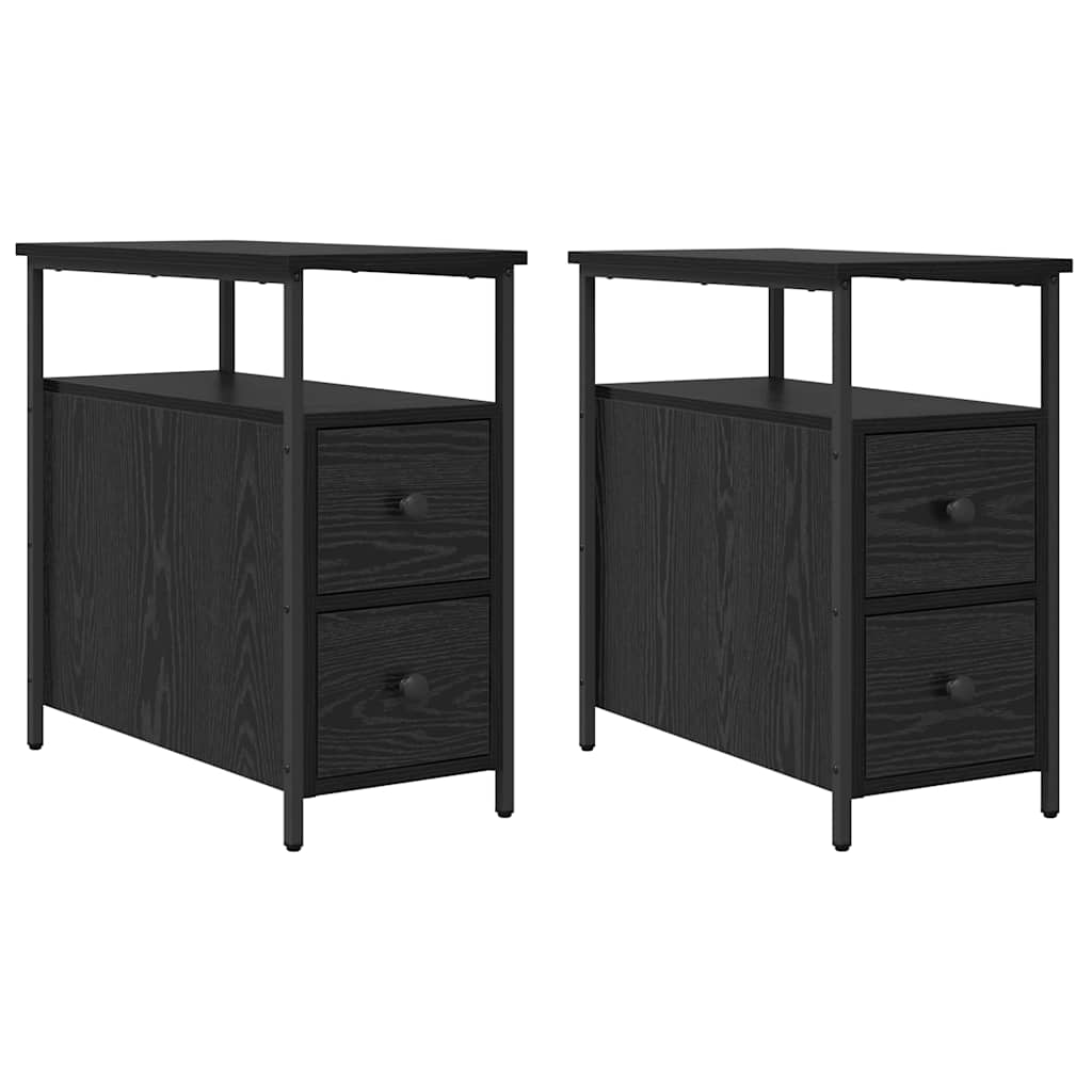 Armario de Noche con cajón 2 pcs Roble negro 30 x 60 x 60 cm