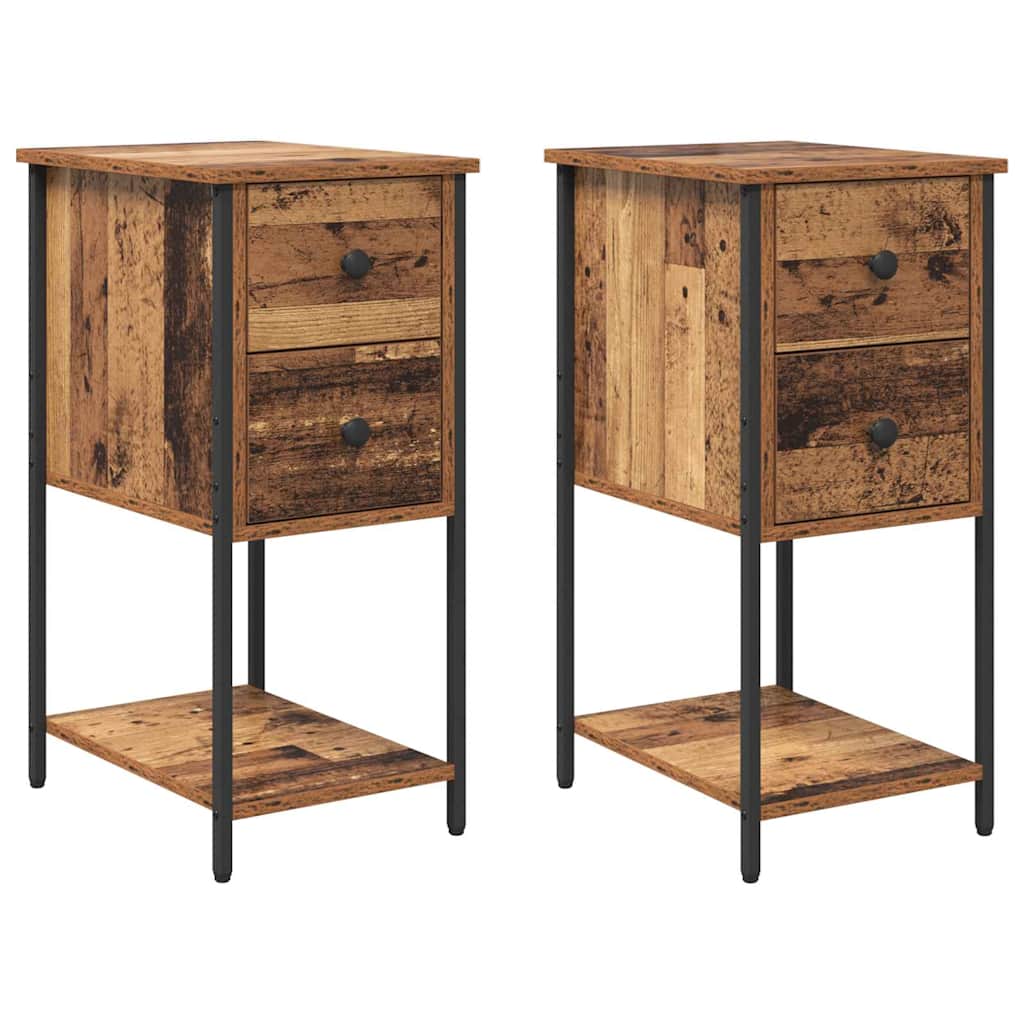 Armario de Noche con cajón 2 pcs Madera vieja 32 x 42 x 70 cm