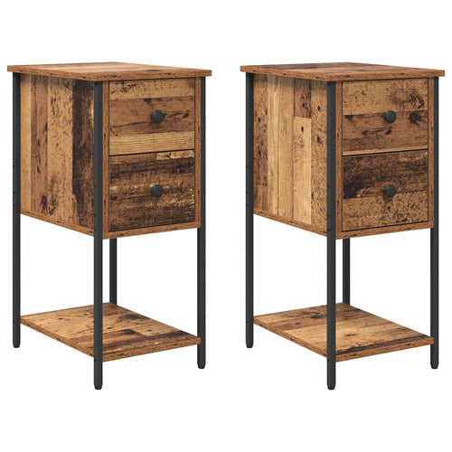Armario de Noche con cajón 2 pcs Madera vieja 32 x 42 x 70 cm