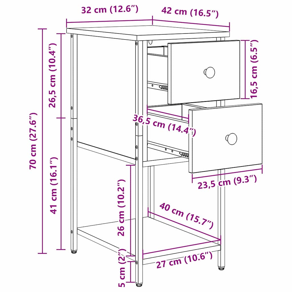 Armario de Noche con cajón 2 pcs Madera vieja 32 x 42 x 70 cm