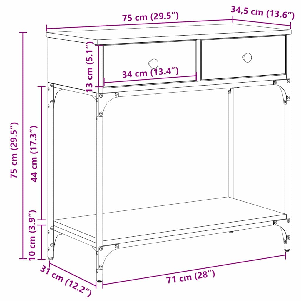 Mesa Consola con cajón Madera vieja 75 x 34,5 x 75 cm
