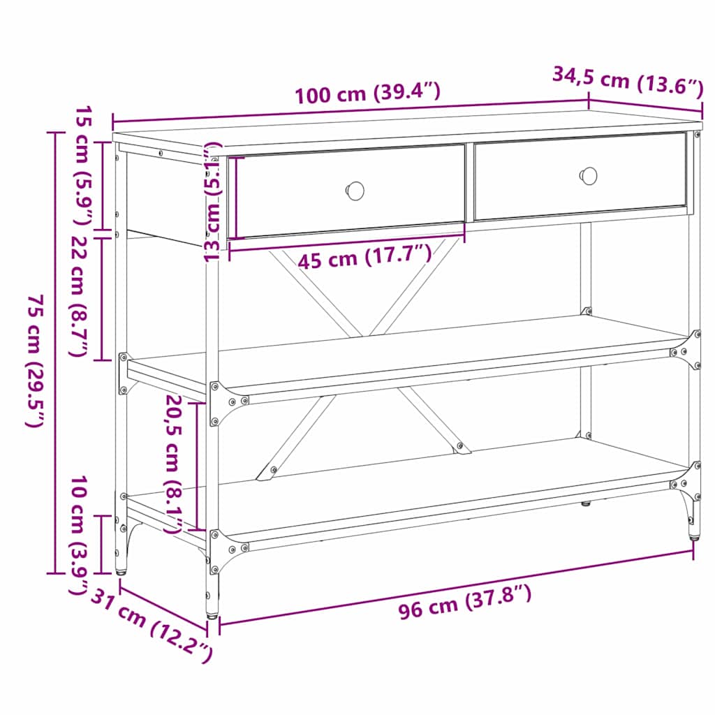 Mesa Consola con cajón Marrón 100 x 34,5 x 75 cm Madera
