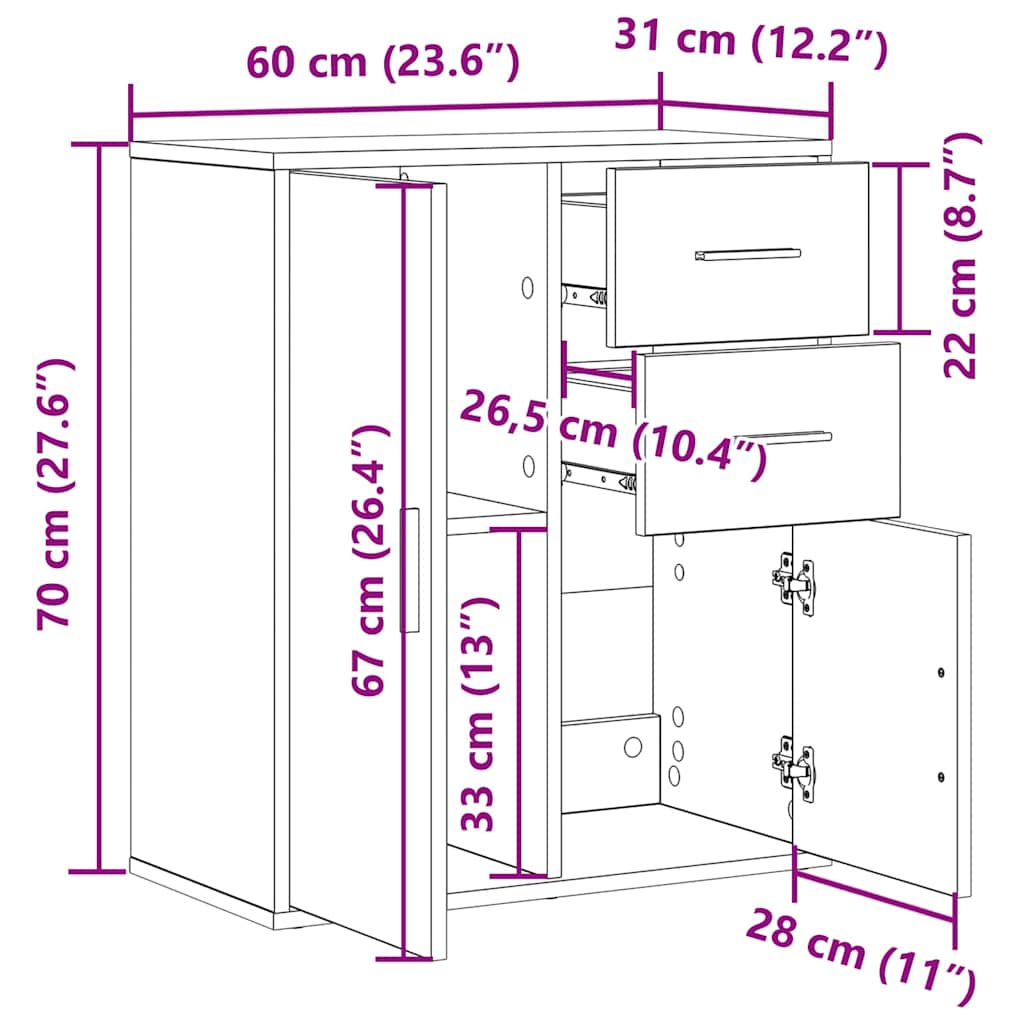 Aparador Roble artesanal 60 x 31 x 70 cm Madera de ingeniería