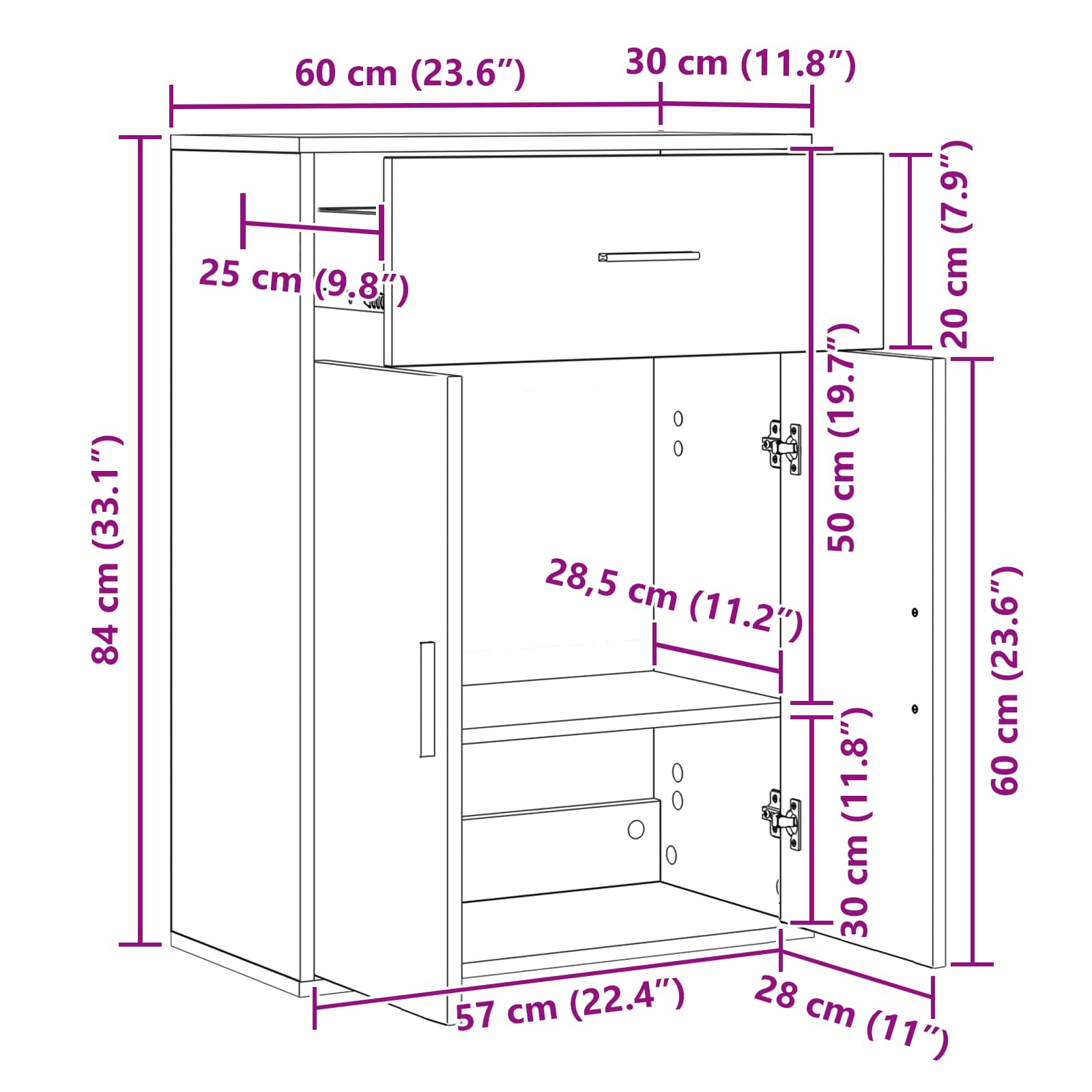 Aparador Roble artesanal 60 x 30 x 84 cm Madera de ingeniería