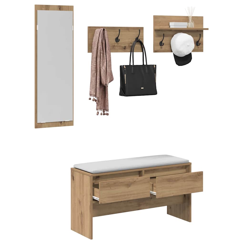 Conjunto de muebles de recibidor 4 pcs Roble Artesanal