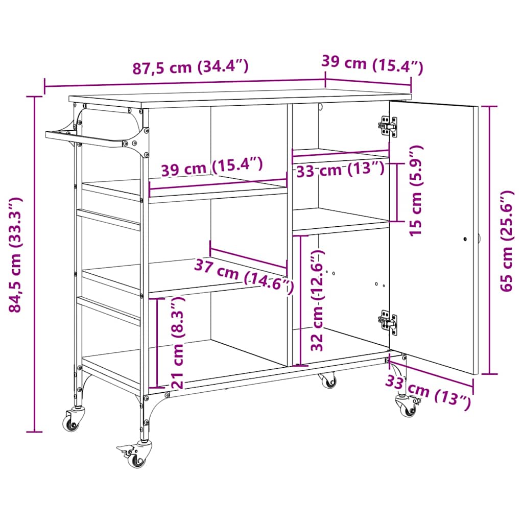 Carro de Cocina Madera vieja 87.5 x 39 x 84.5 cm