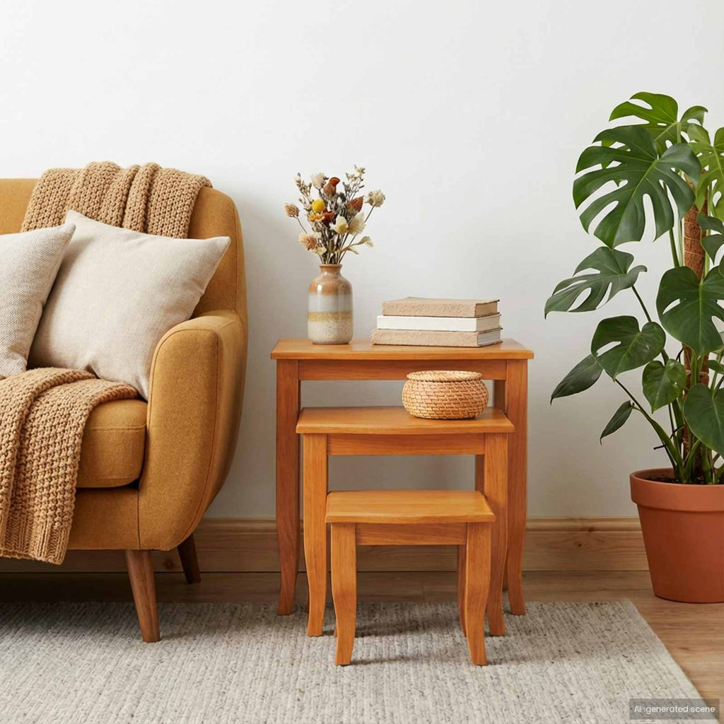Mesas de anidación 3 pcs Natural Madera de Caoba Sólida