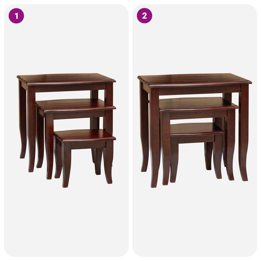 Mesas de anidación 3 pcs Marrón Madera de Caoba Sólida