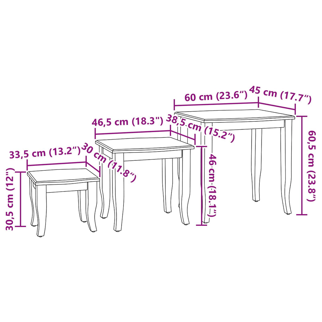 Mesas de anidación 3 pcs Marrón Madera de Caoba Sólida