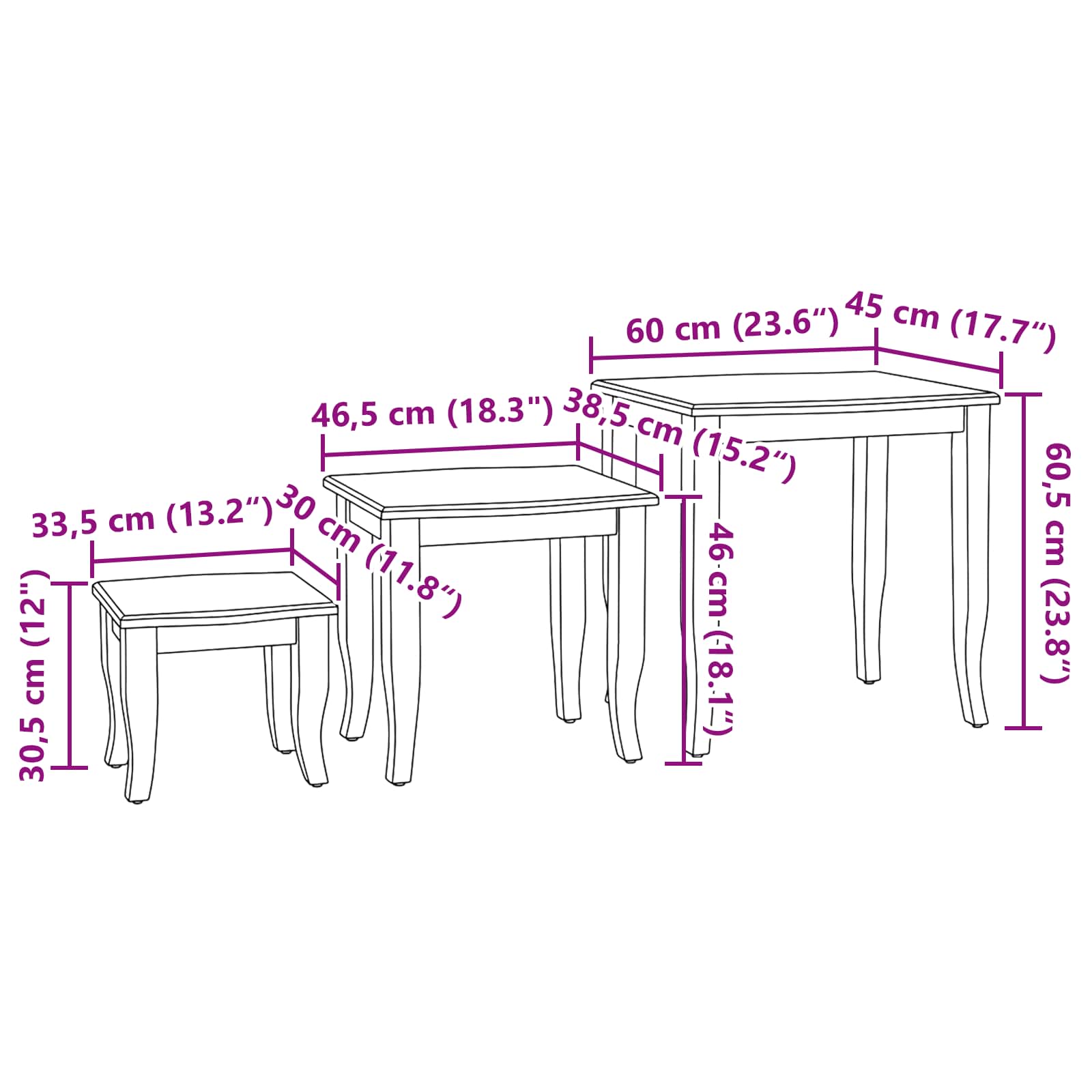 Mesas de anidación 3 pcs Marrón Madera de Caoba Sólida