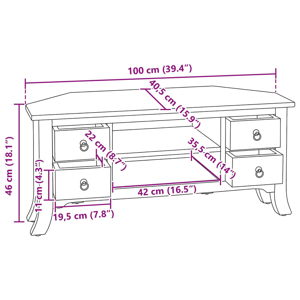 Mueble de TV Marrón 100 x 40,5 x 46 cm Madera de Caoba Sólida