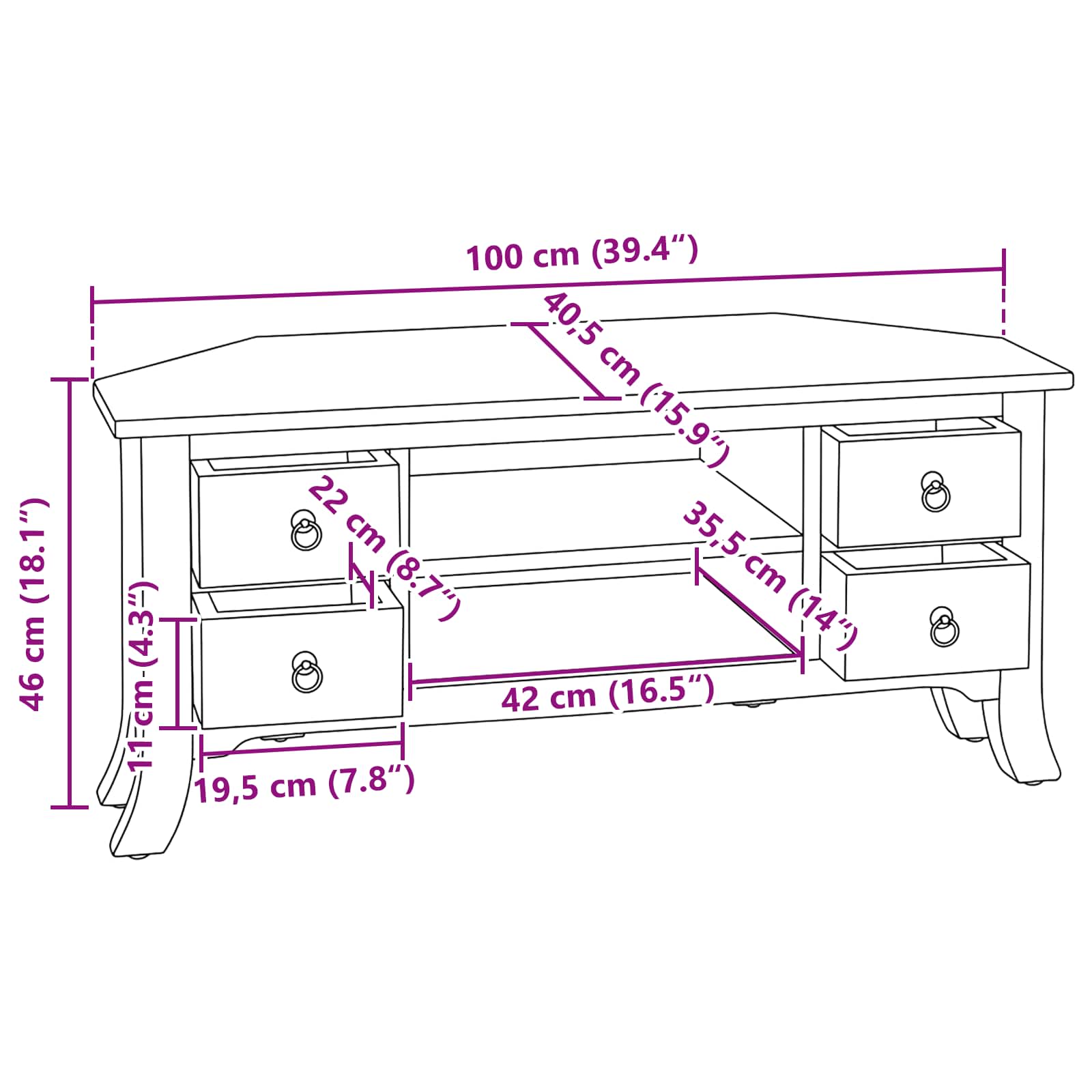 Mueble de TV Marrón 100 x 40,5 x 46 cm Madera de Caoba Sólida