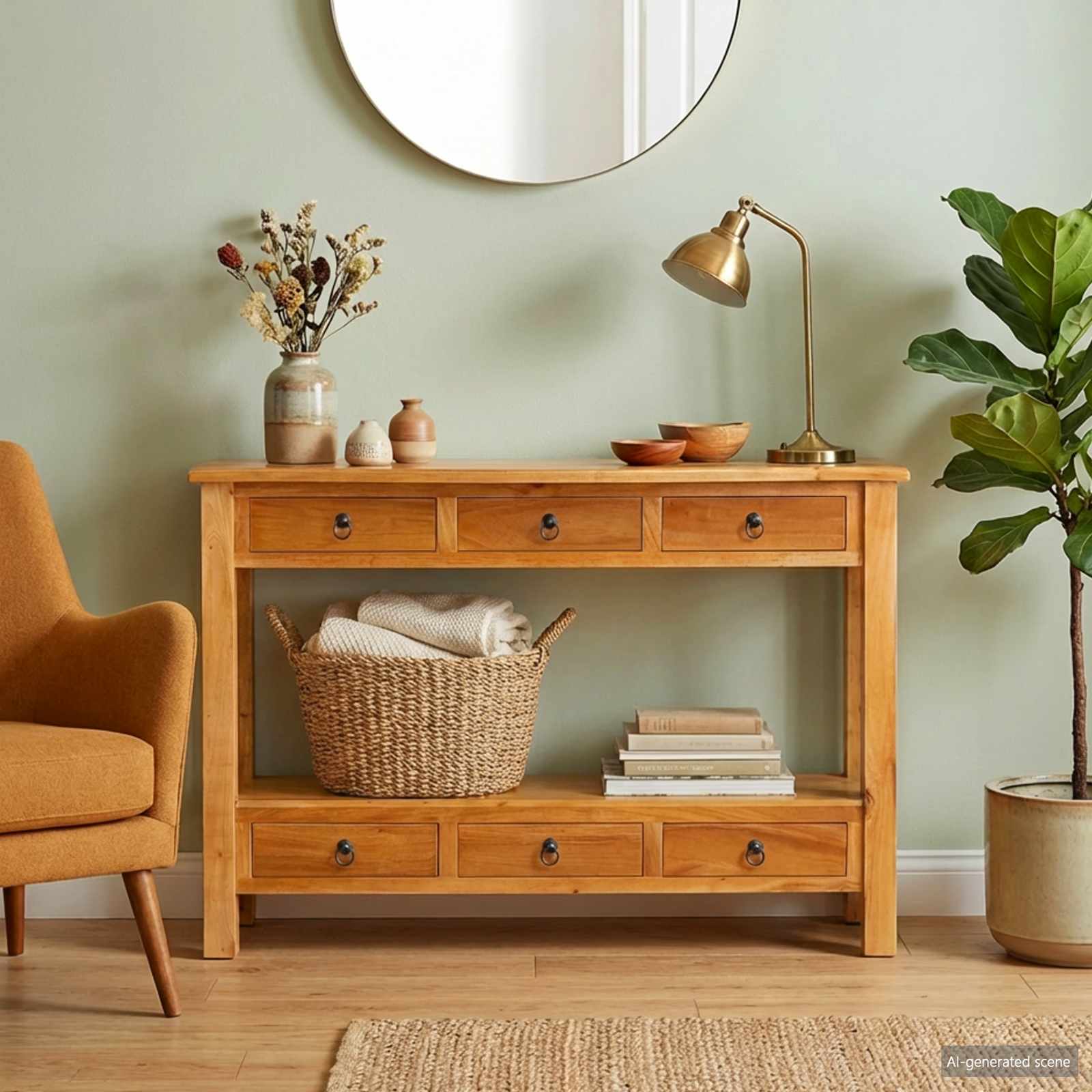 Mesa Consola Natural 115 x 32 x 76 cm Madera de Caoba Sólida
