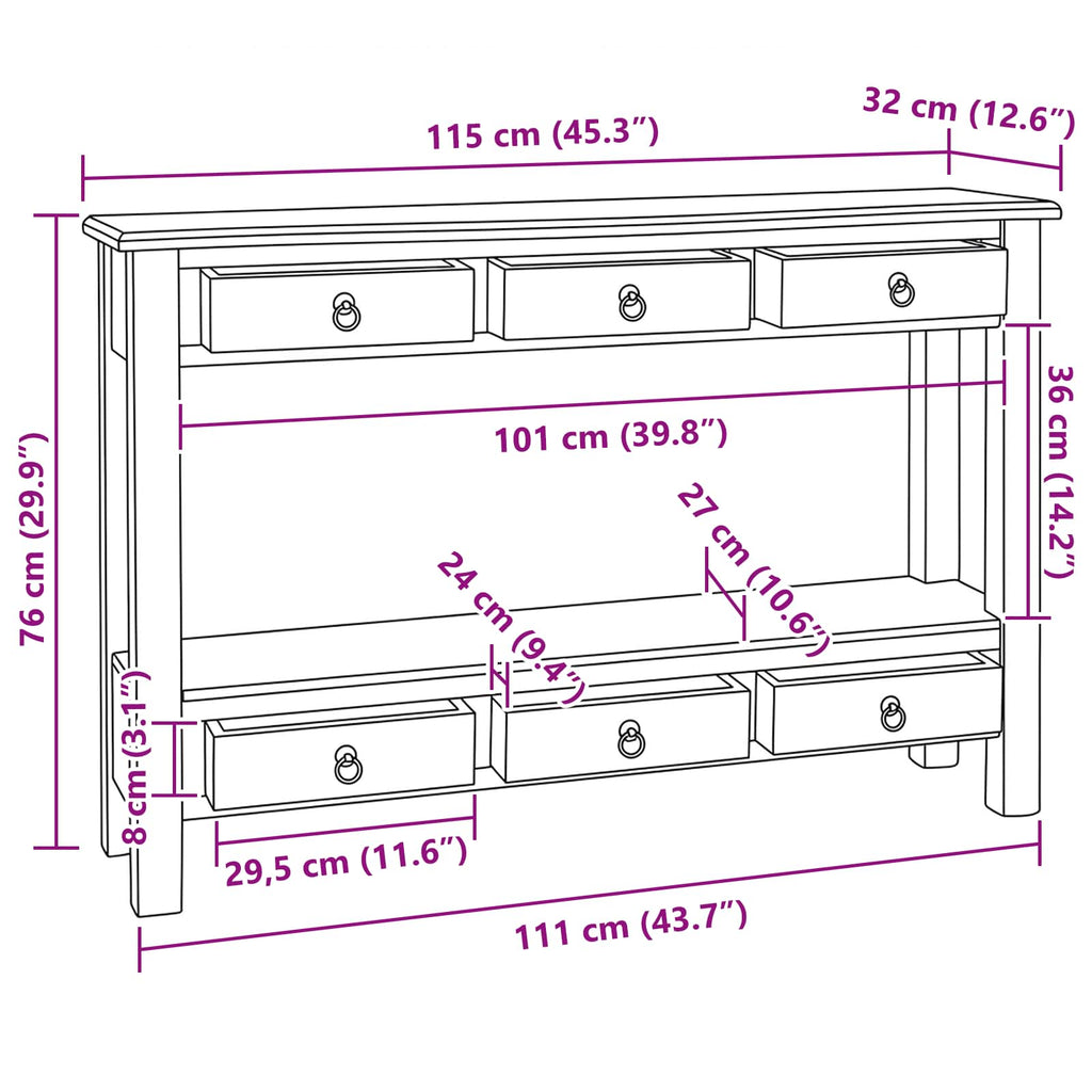 Mesa Consola Natural 115 x 32 x 76 cm Madera de Caoba Sólida