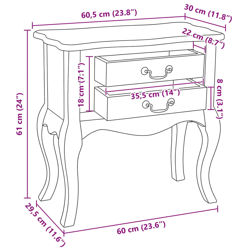 Mesa lateral Marrón 60,5 x 30 x 61 cm Madera de Caoba Sólida