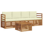 Conjunto de sofás de exterior con cojín 5 pcs Natural y Crema