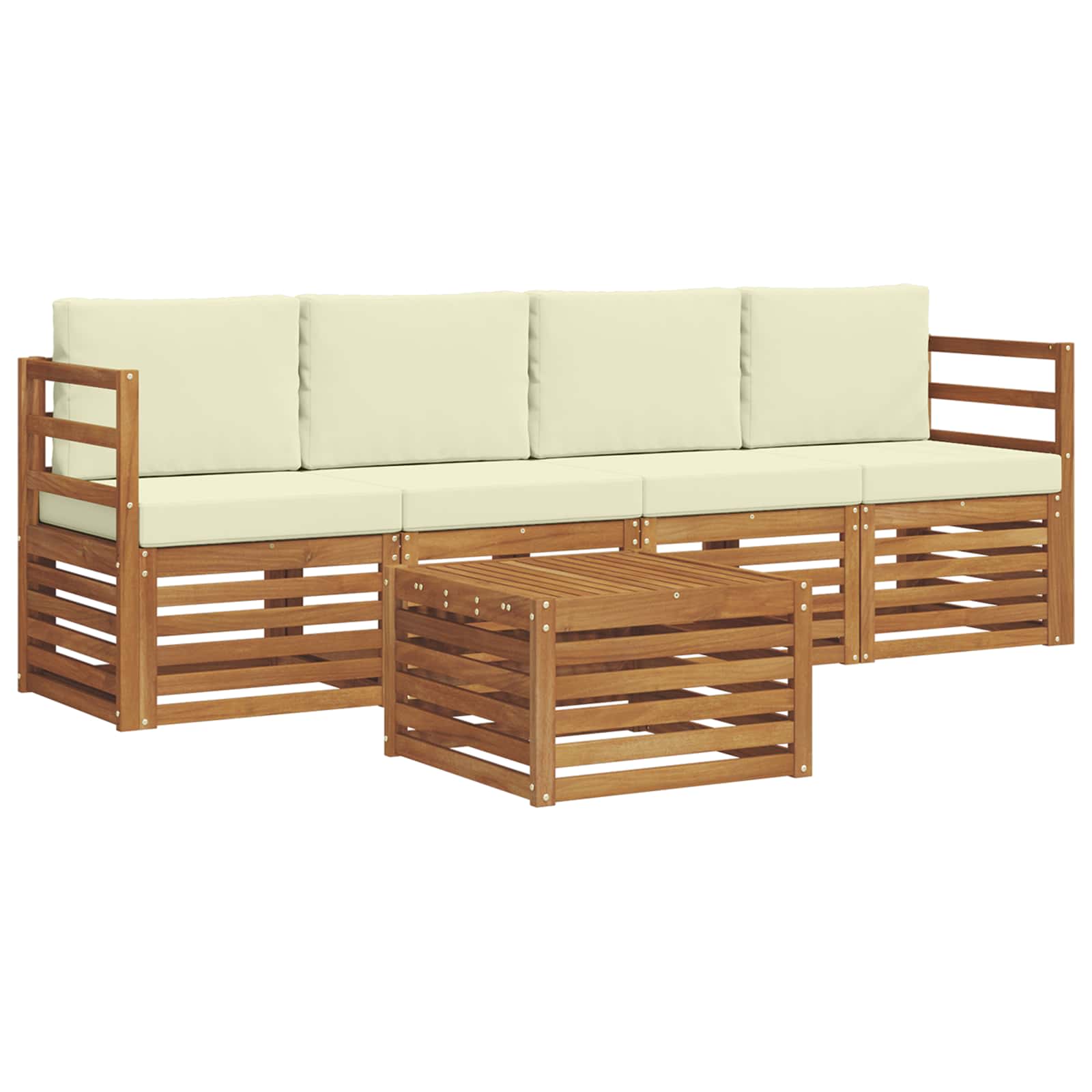 Conjunto de sofás de exterior con cojín 5 pcs Natural y Crema