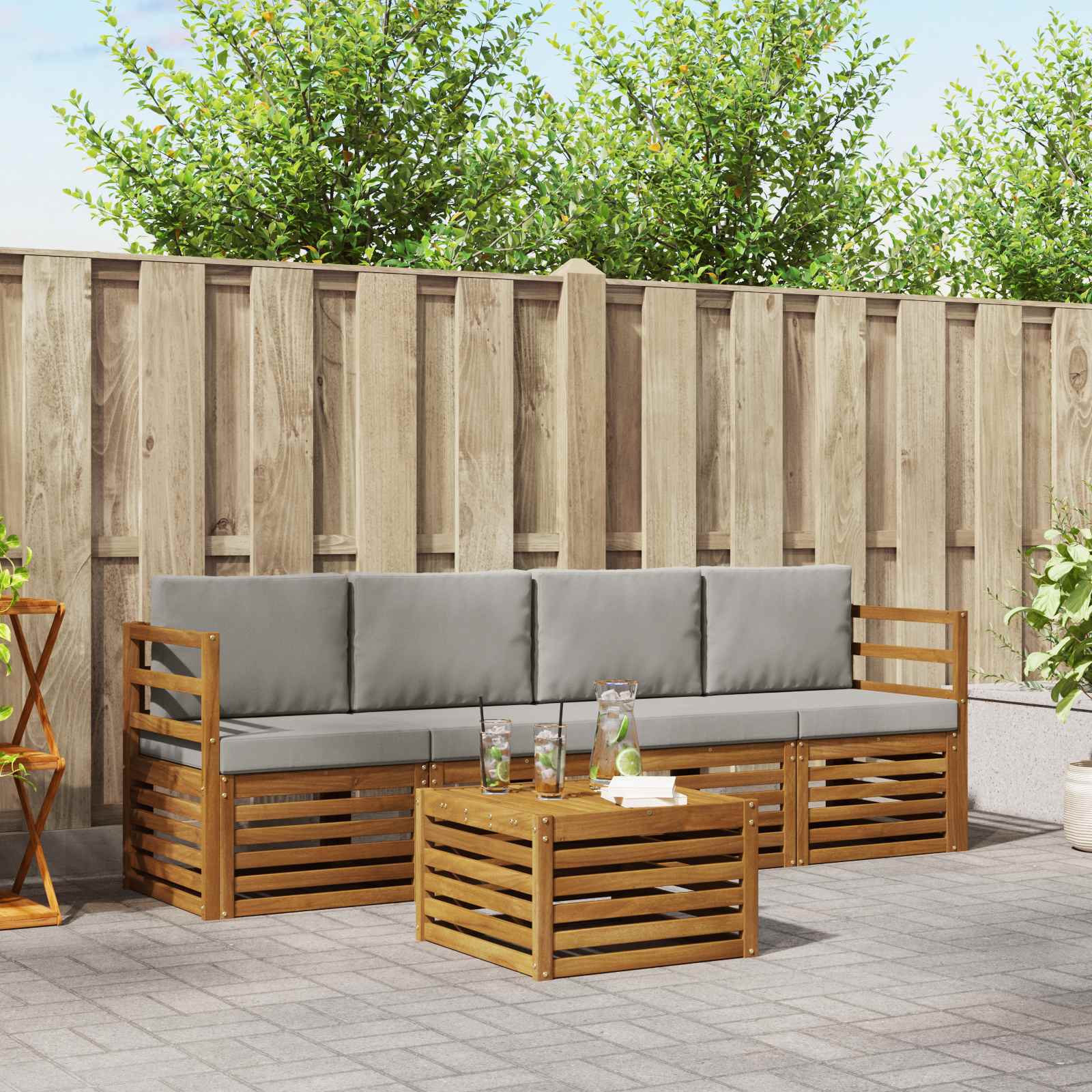 Conjunto de sofás de exterior 5 pcs Gris Natural y Claro