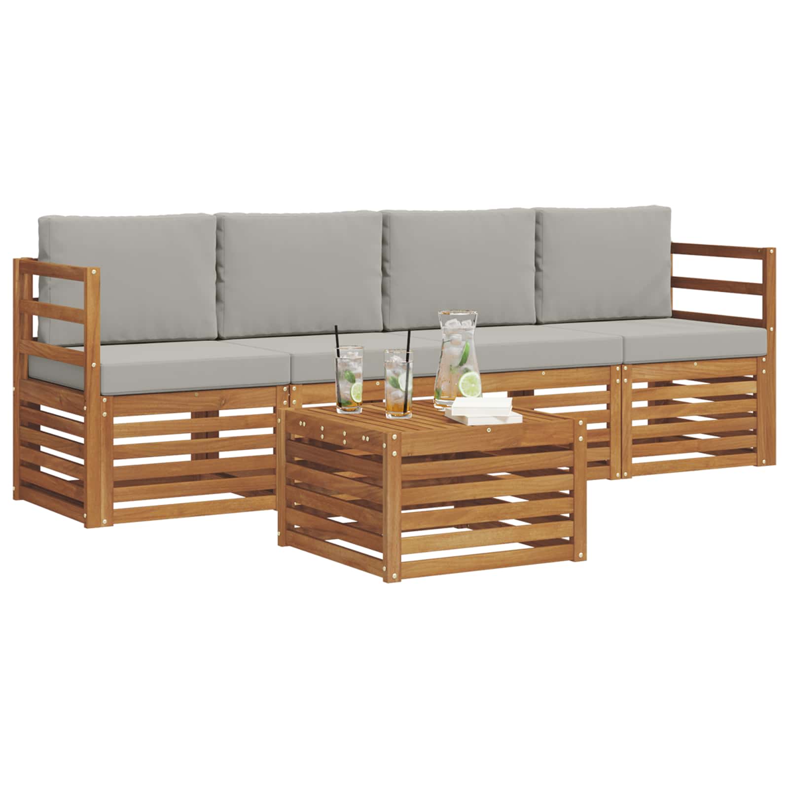 Conjunto de sofás de exterior 5 pcs Gris Natural y Claro