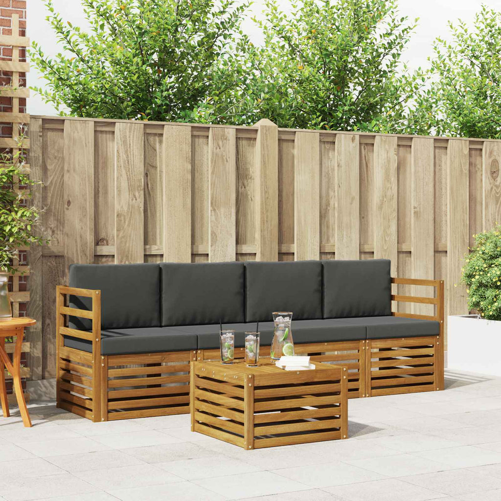 Conjunto de sofás de exterior 5 pcs Natural y Antracita