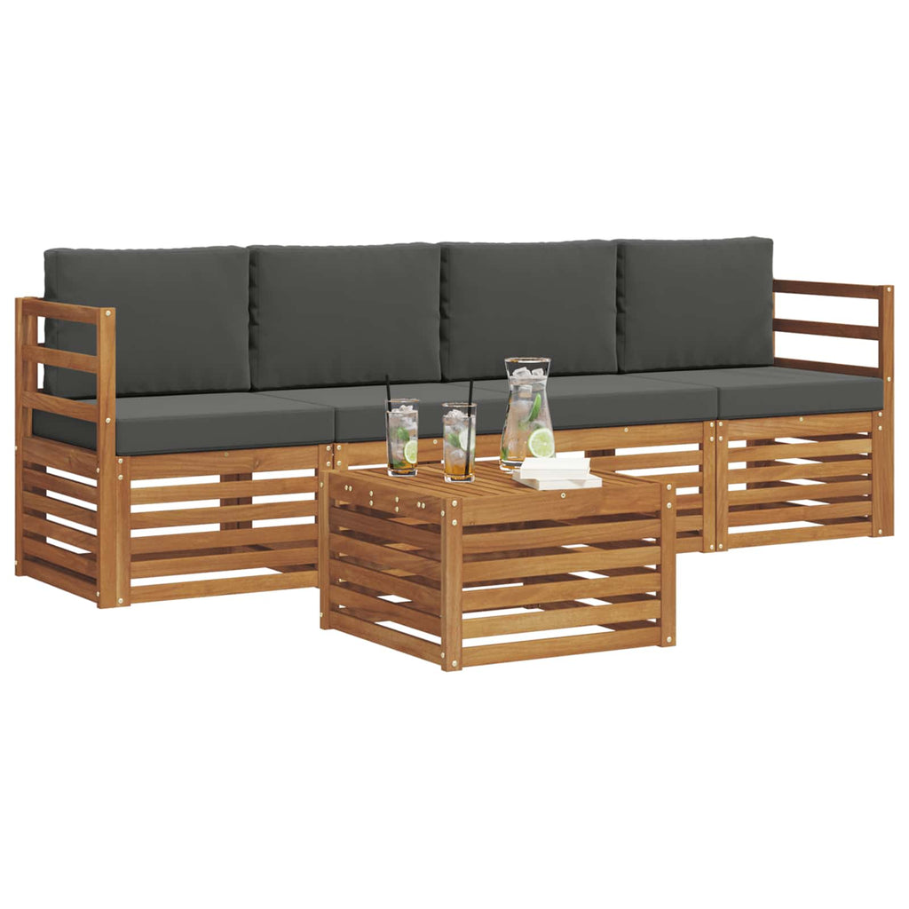 Conjunto de sofás de exterior 5 pcs Natural y Antracita
