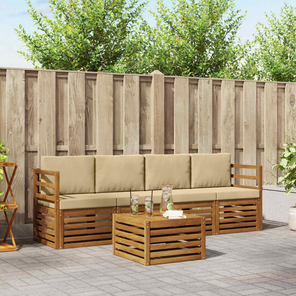 Conjunto de sofás de exterior con cojín 5 pcs Natural y Beige