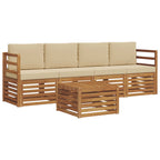 Conjunto de sofás de exterior con cojín 5 pcs Natural y Beige